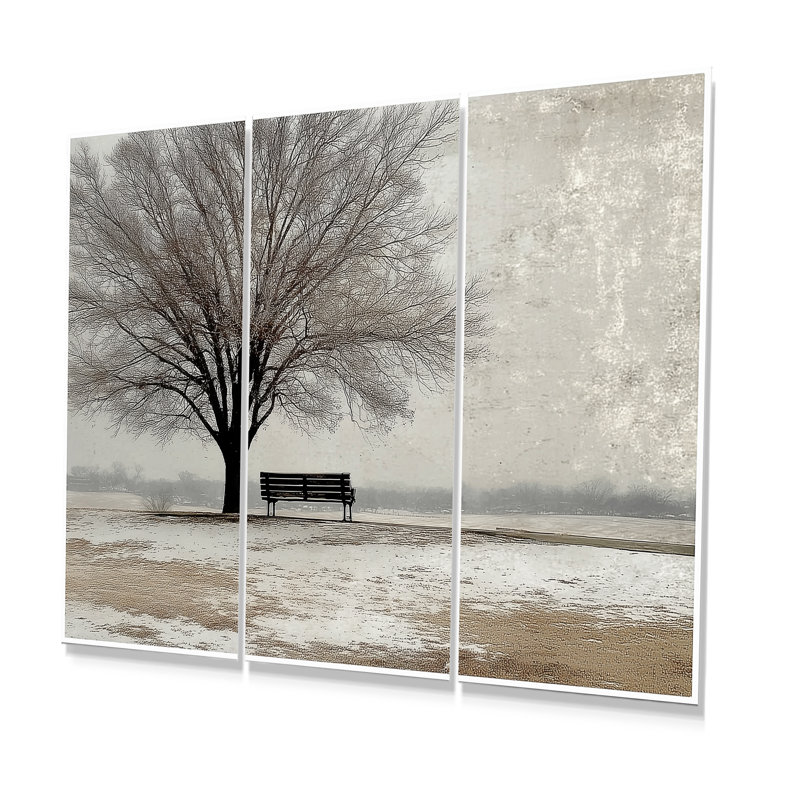 Winter Winter Evening Golden Glow - Ensemble de décoration murale arbre d'hiver, Frameless Metal Print, H 28 po x l 36 po