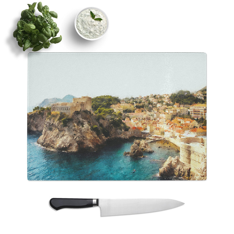 Dubrovnik Skyline in Croatia Painting Chopping Board, 28.5cm W x 39cm L