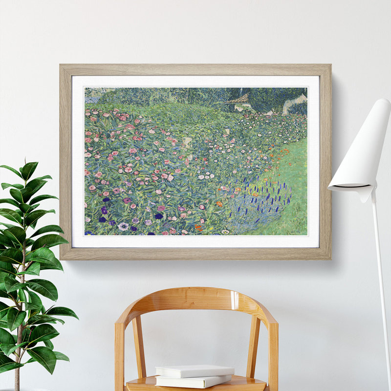 Italian Garden by Gustav Klimt - Picture Frame Painting, 48cm H x 65cm W x 2cm D, Oak
