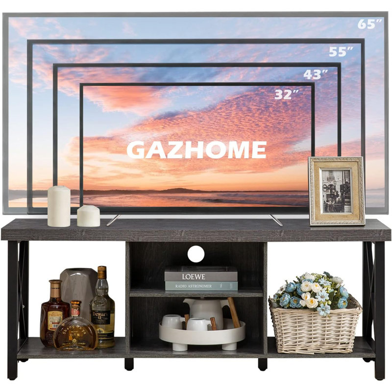 Gray MDF and Metal 50'' TV Stand with Open Shelving