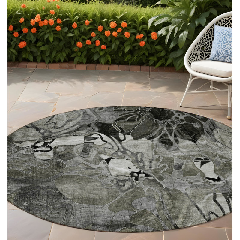 Tapis d'intérieur rond 8 po rond gris floral lavable antidérapant