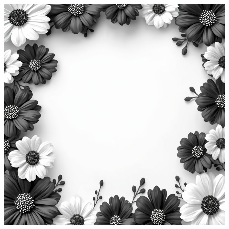 Housses de couette à cadre floral monochrome, Grand lit