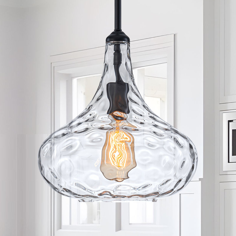 1 - Light  11.81'' W Dimmable Single Dome Glass Pendant Light, Matte Black