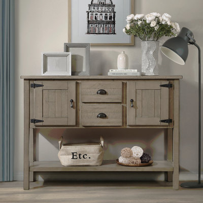 Console 48 po en bois massif avec 2 tiroirs, armoires et tablette inférieure, armoire de rangement pour salle à manger de style rétro