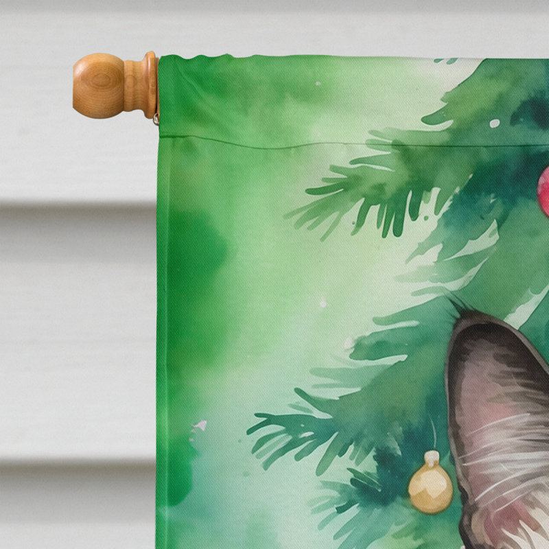 Cat By the Christmas Tree House Flag, Balinese