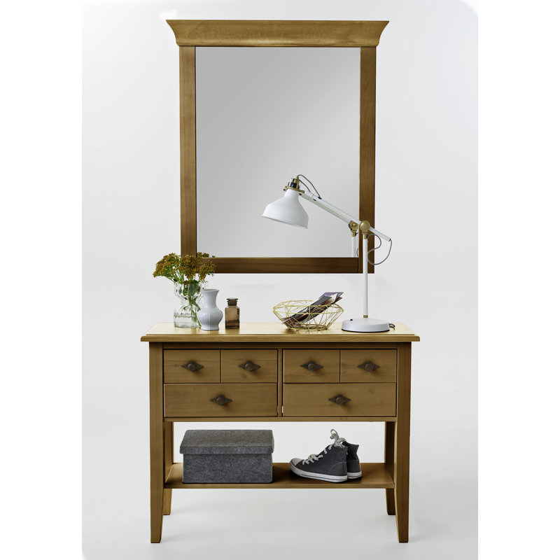 Frida Wood Flat Wall Mirror, Brown/Brown