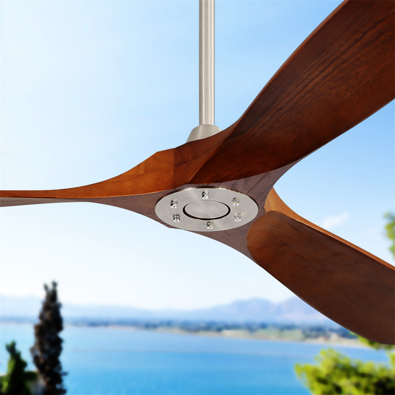 60 Inch Indoor Modern Ceiling Fan With 6 Speed Remote Control 3 Solid Wood Blade For Living Room, Brushed Nickel, Brown