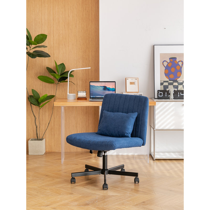 Modern Linen Blue Criss Cross Office Chair with Adjustable Features for Comfort and Style, Blue Linen