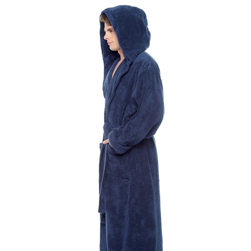 Arus 100% Cotton Terry Cloth Ankle Bathrobe with Pockets and Hood ...