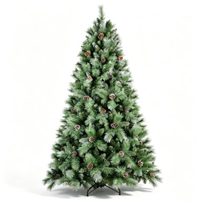 Arbre de Noël artificiel non éclairé 7,5 pi avec 92 pommes de pin, arbre de Noël articulé en PVC à 1588 pointes, support en métal robuste pour le salon