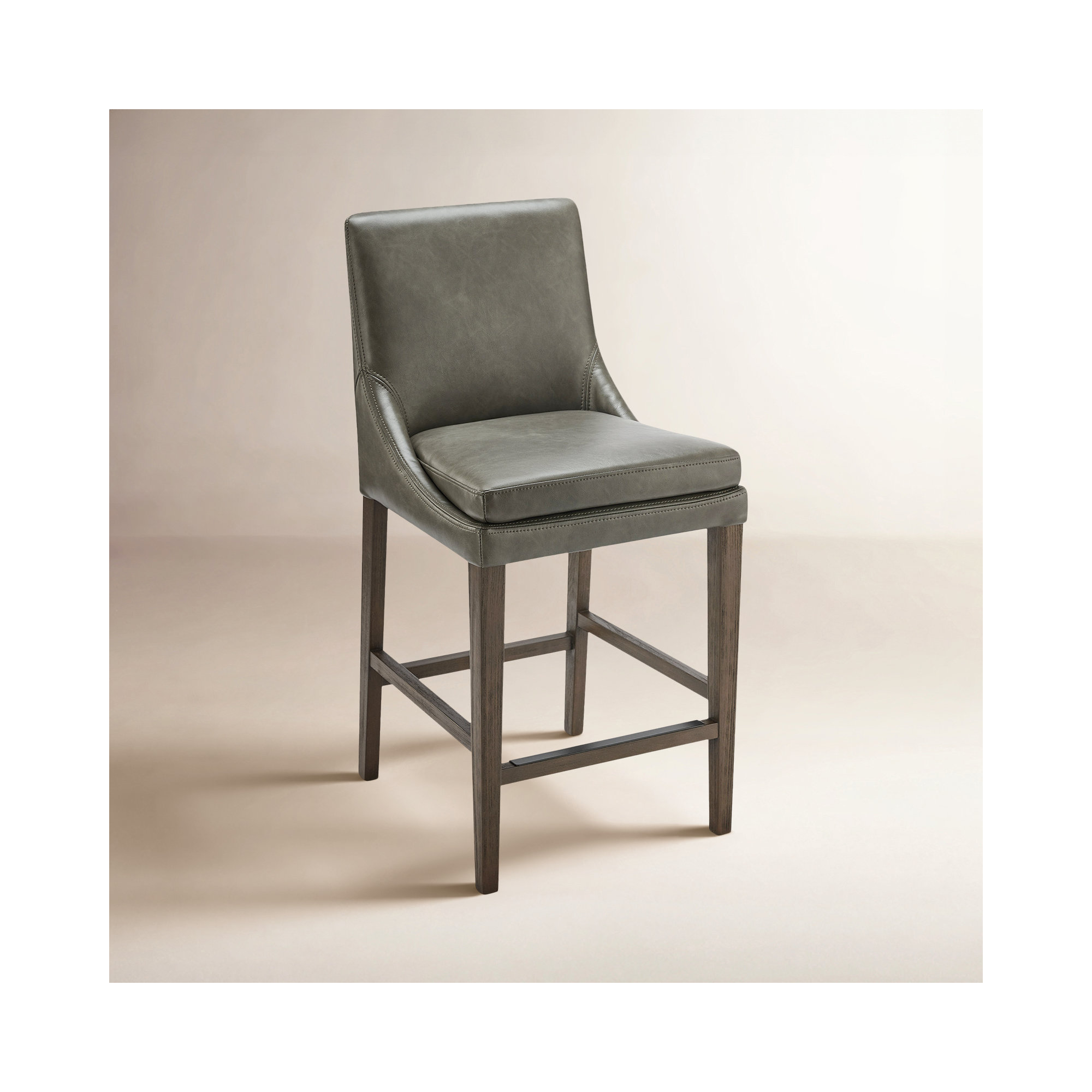 Niara Leather Stool, Counter Stool (26” Seat Height), Copley Slate Faux Leather/Brown