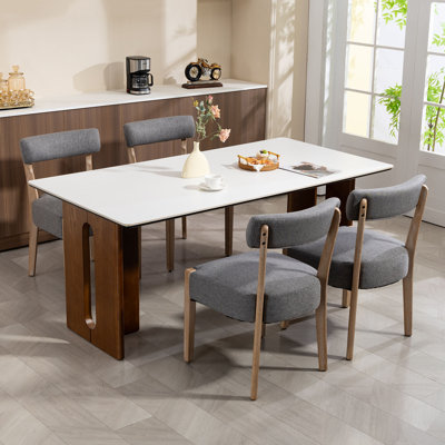 Linen Upholstered Solid Wood Side Dining Chairs