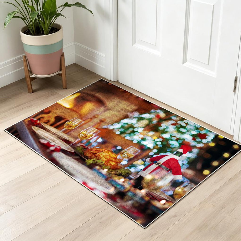 Tapis d'intérieur transparent lavable à la machine, motif foyer et repas de Noël., Rectangle 32" x 47"