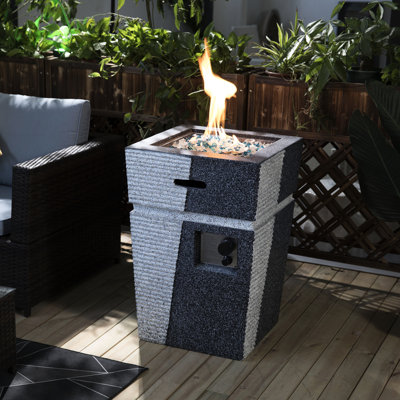 Foyer au propane en béton - Chauffe-terrasse au gaz, surface chauffée de 11 pieds carrés, bleu, approuvé 20 po x 29,1 po, profondeur du bol 2,2 po, hauteur, avec housse de pluie