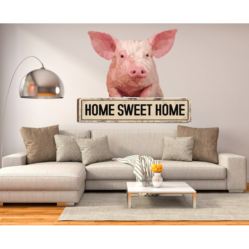 Adhésif décoratif cochon à citation polygonale, H 46 po x l 50 po x P 1,9 po