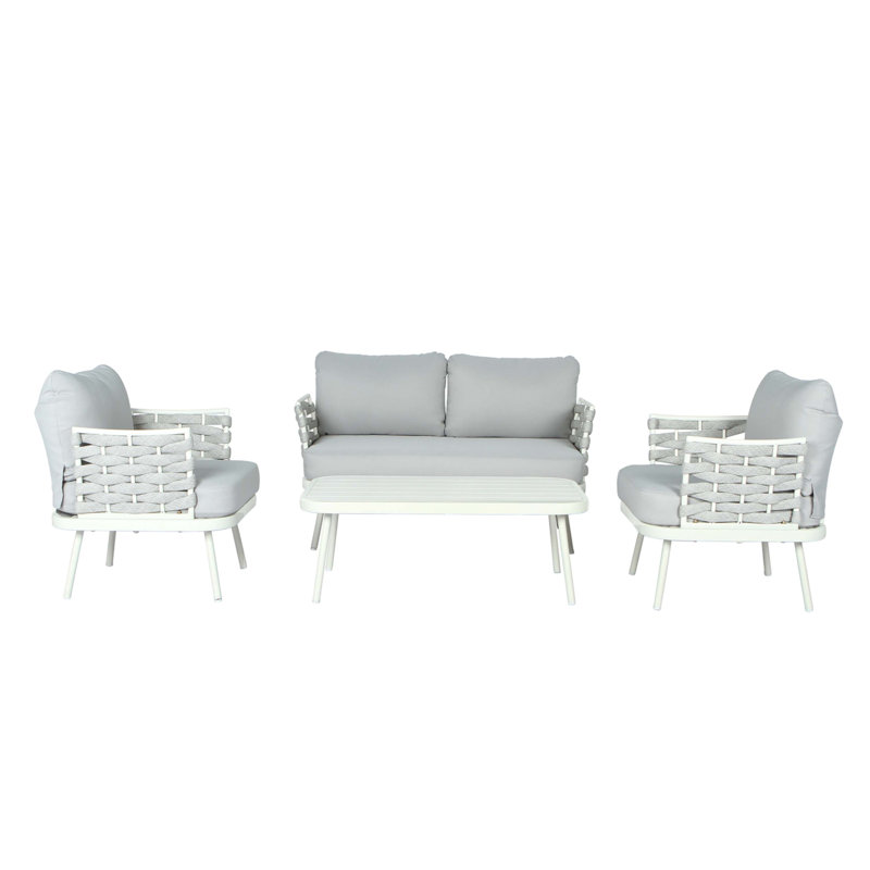 Ensemble de 4 pièces en acier Mariano, Gris clair, Blanc cassé