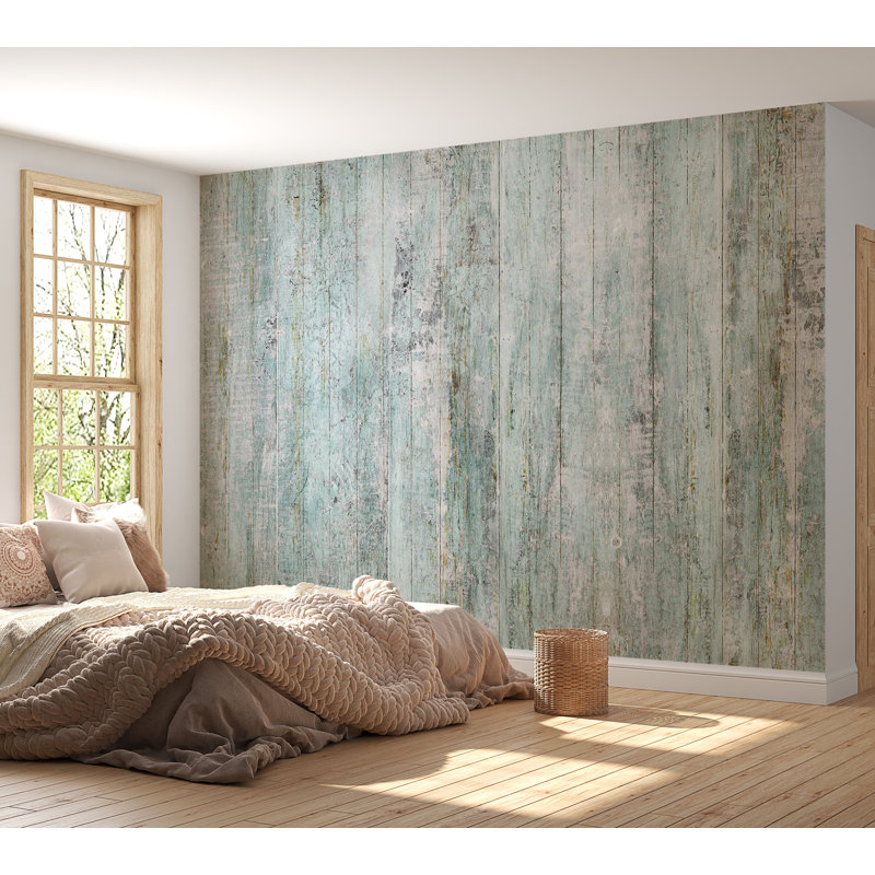 Murale pelez et collez - Bois rustique bleu clair, L 57 po x L 41 po