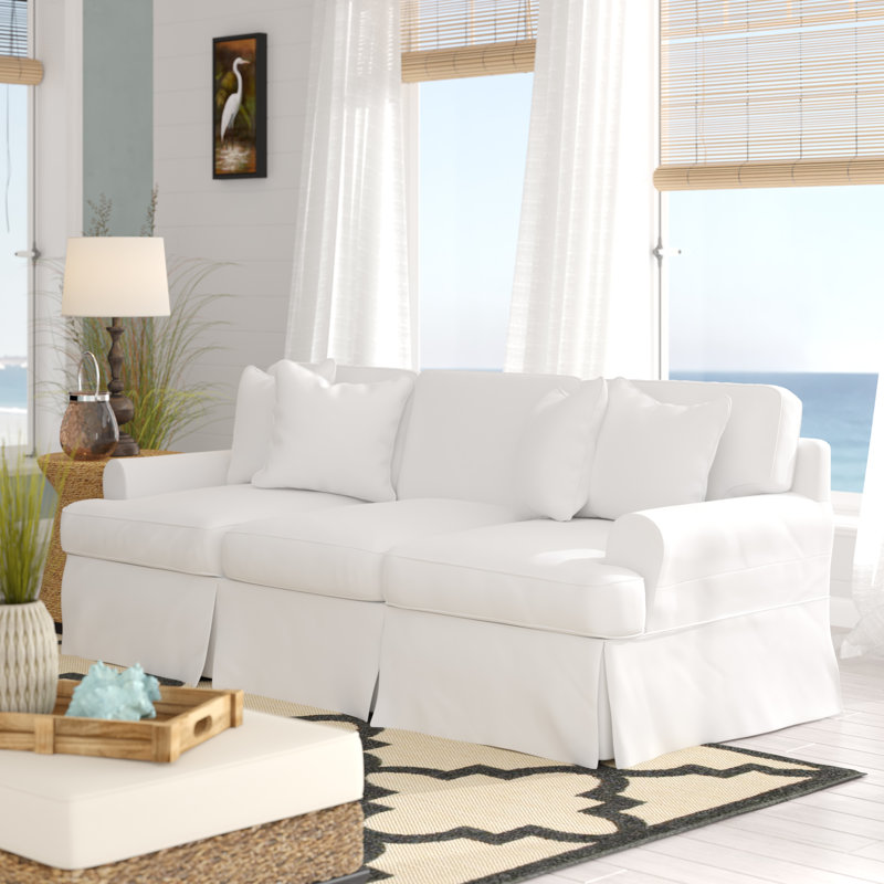 Pike 85" Rolled Arm Slipcovered Sofa with Reversible Cushions, White
