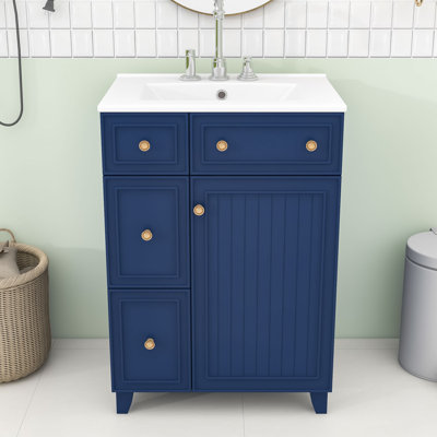Chic 24-Inch 2 Drawers Bathroom Vanity with Ceramic Sink and Space-Saving Design