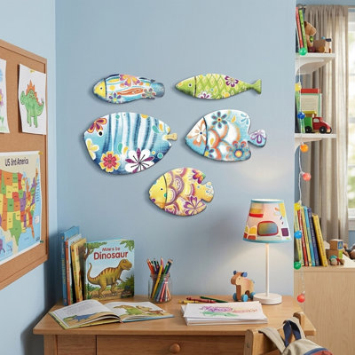 Metal Fish Wall Decor, Coastal Tropical Colorful Fish Wall Art for Patio Porch Garden Beach House
