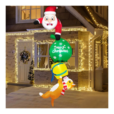 8 pieds de Noël gonflables, père Noël grimpant, cadeau de chute et chien, décorations de Noël suspendues amusantes à DEL intégrées, pour fête, jardin, toit, balcon, fenêtre, arbre, décoration