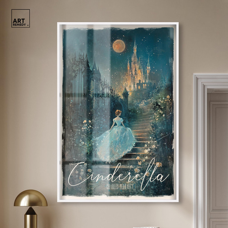 «Classic Cinderella Shadowbox Print Classic Book Art» par Art Remedy, H 55 po x l 37 po, Blanc