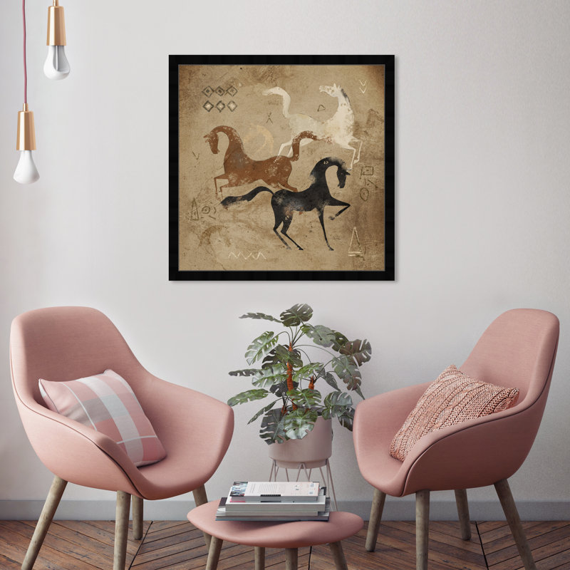 Oliver Gal Primitive Cave Horse Drawing by Oliver Gal - Print, Black Framed, 26" H x 26" W