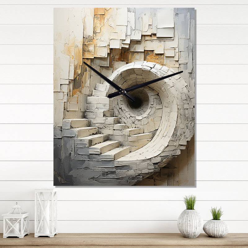 Horloge murale spirale abstraite dorée et blanche, Grand
