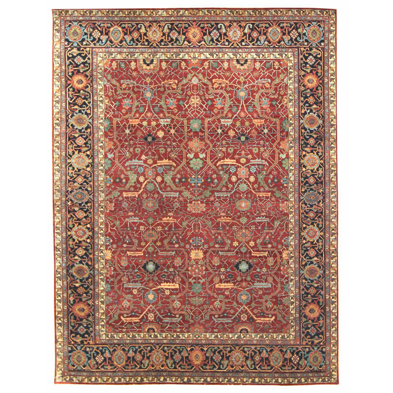 Tapis unique rouge / rouille / bleu marine 8 pi 8 po x 11 pi 10 po Heriz Strap