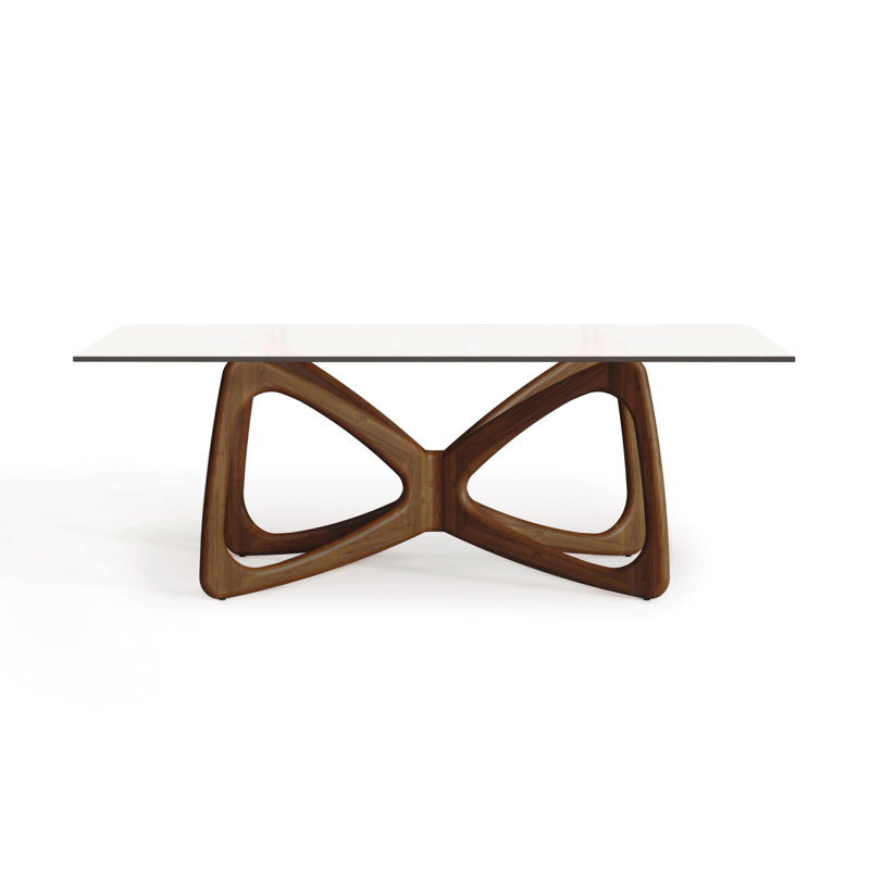 Butterfly Dining Glass Top Table, 30"H x 84"L x 48"W, Natural Walnut