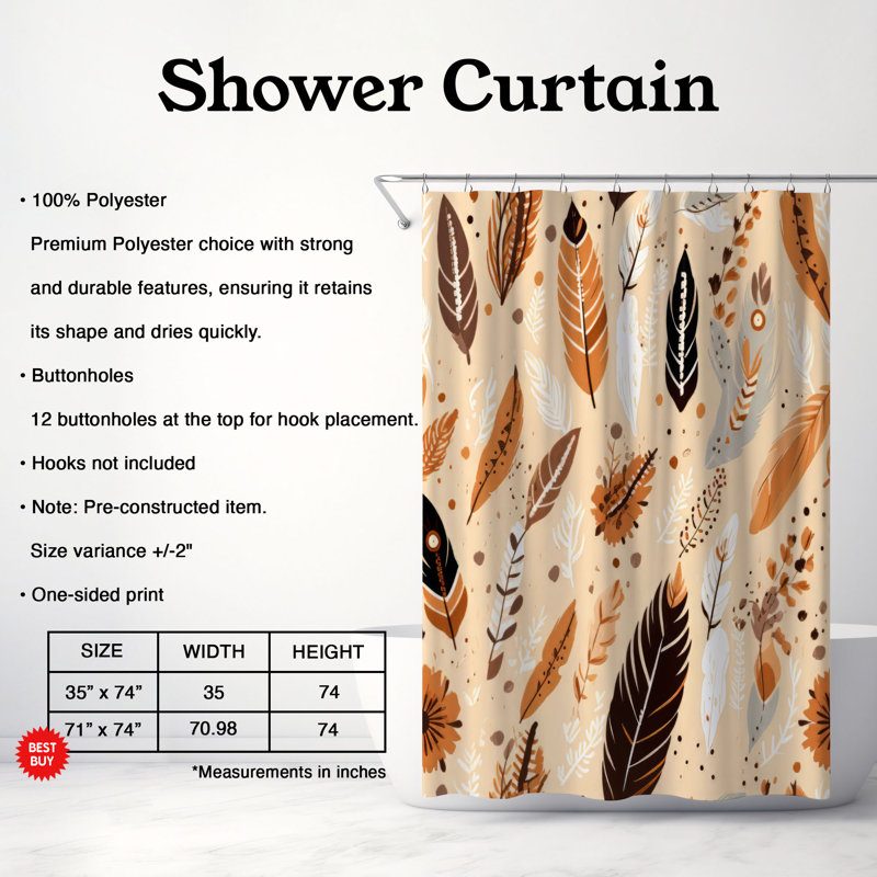 Rideau de douche Boho Element - Premium, H 74 po x l 71 po