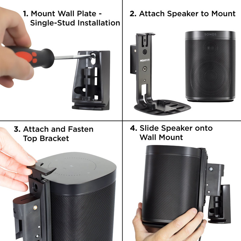 Support mural pour haut-parleur réglable Mount-It compatible avec SONOS One, One SL et Play: 1 | Inclinable et pivotant
