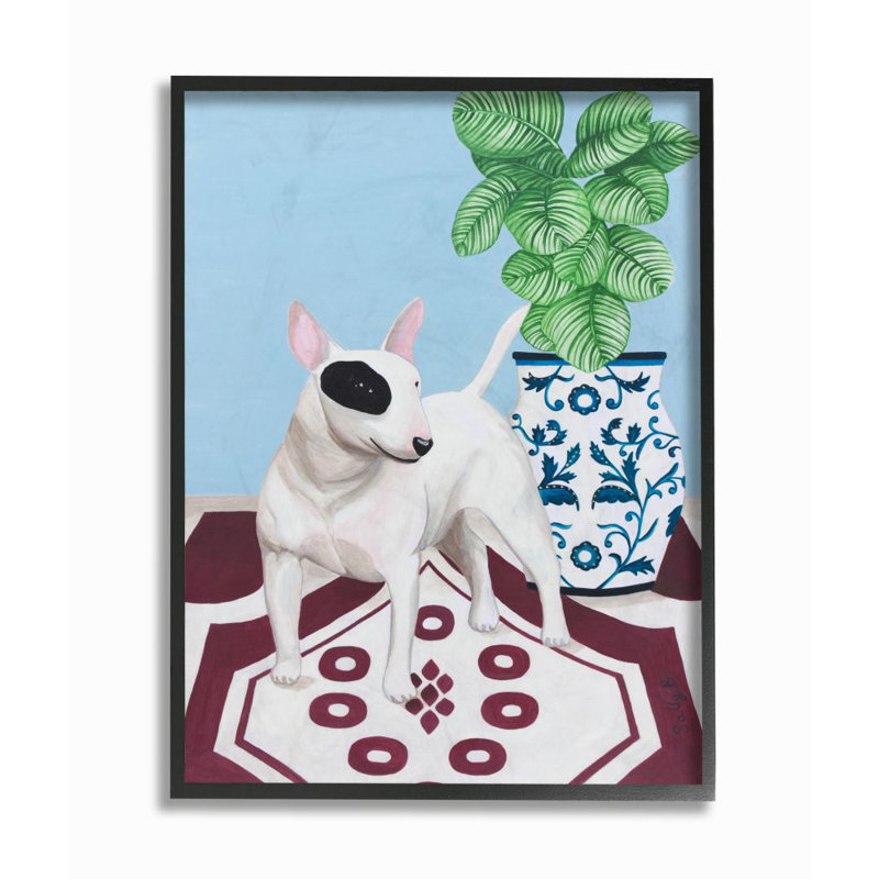 «Dog and Vase Animal Pet» par Sally B - reproduction d'art, H 14 po x l 11 po x P 1,5 po, Giclée encadrée noir minuit