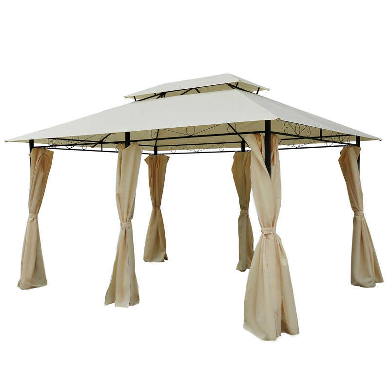 Cream White Steel Frame Patio Gazebo with Curtains