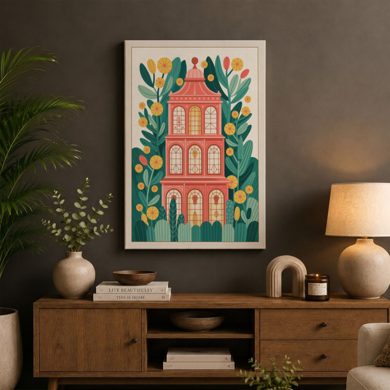 Townhouse Botanical - Wrapped Canvas, 24x16 - 61.0 x 40.6 cm, Taupe Border