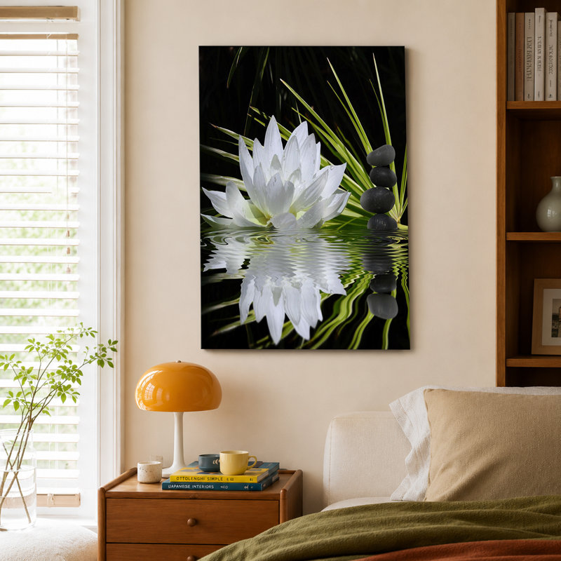 Art mural, peinture sur toile, fleur de lotus, image zen, art moderne, affiche en pierre noire, 16 x 24 pouces