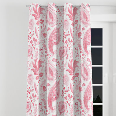 French Country Window curtains - Transitional Red And White Delicate Paisley Grommet Curtain - 1 Panel
