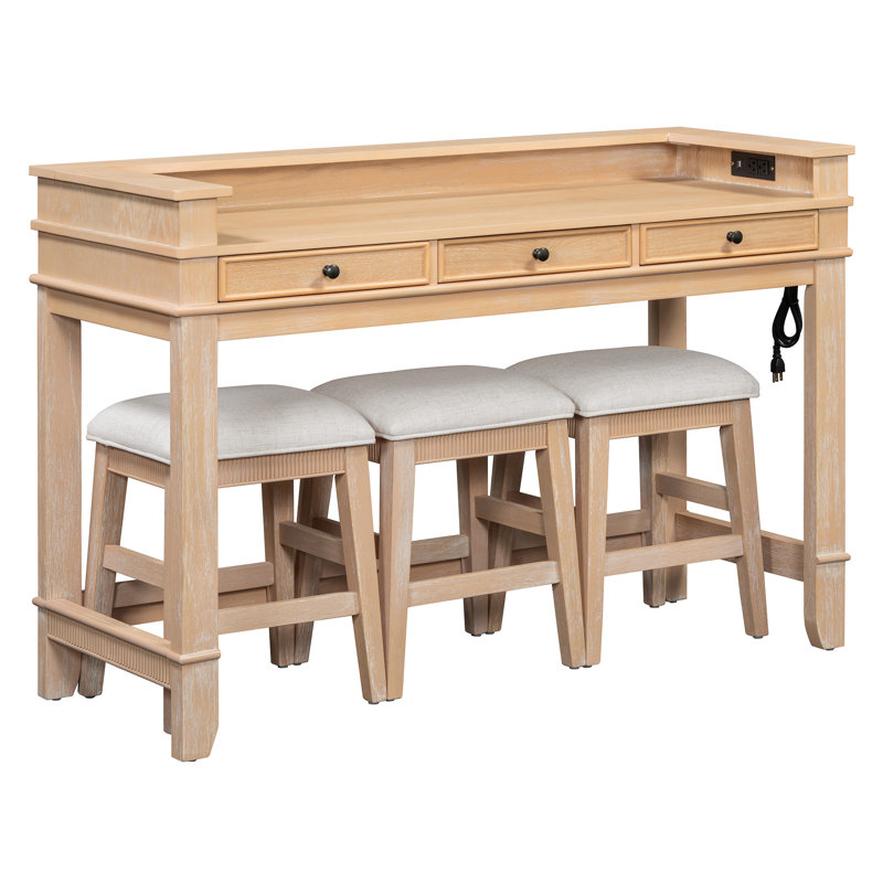 Ensemble de table de salle à manger 4 pièces pour 3, Beige, Naturel
