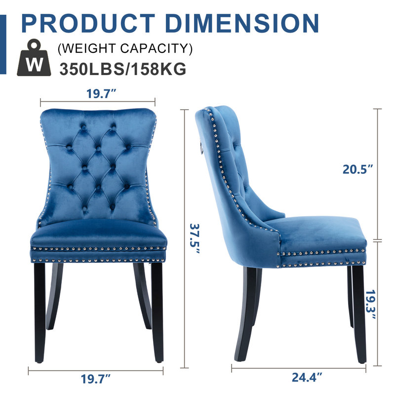 Milva Velvet Dining Chairs Upholstered High-end Tufted Dining Room Chair with Nailhead Back Ring, Navy Blue