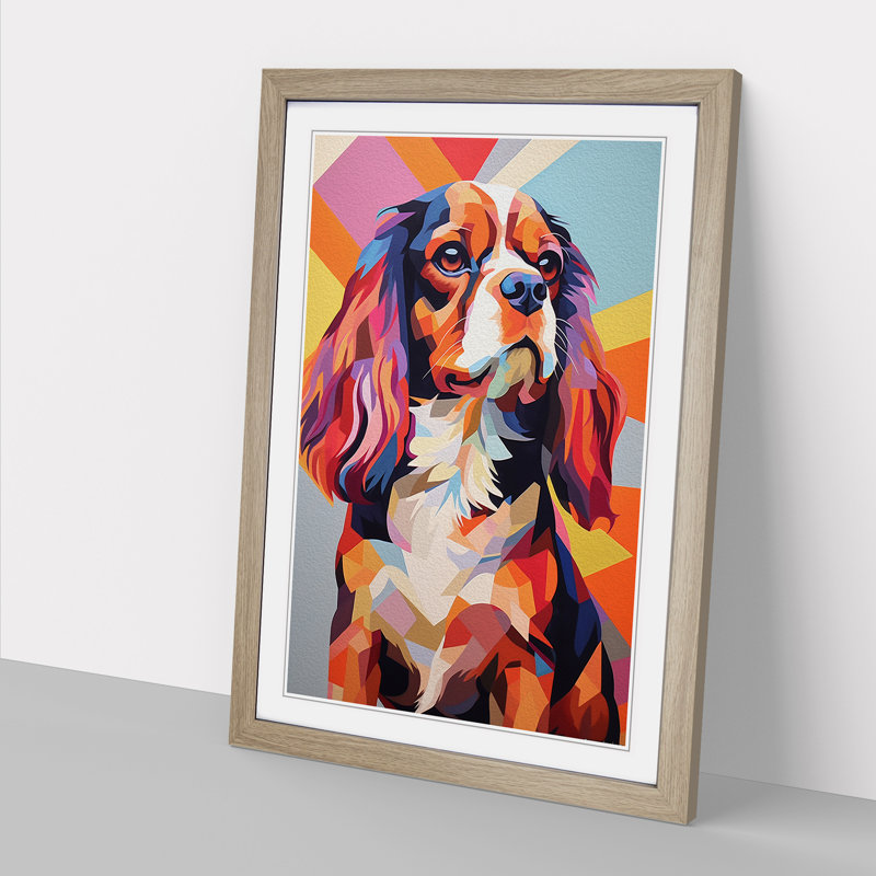 Cavalier King Charles Spaniel Constructivism - Single Picture Frame Print on Wood, 64cm H x 46cm W x 2cm D, Oak Framed