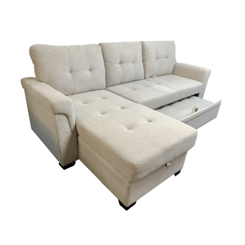 Jerion Upholstered L-Shaped Sectional Reversible, Beige Linen