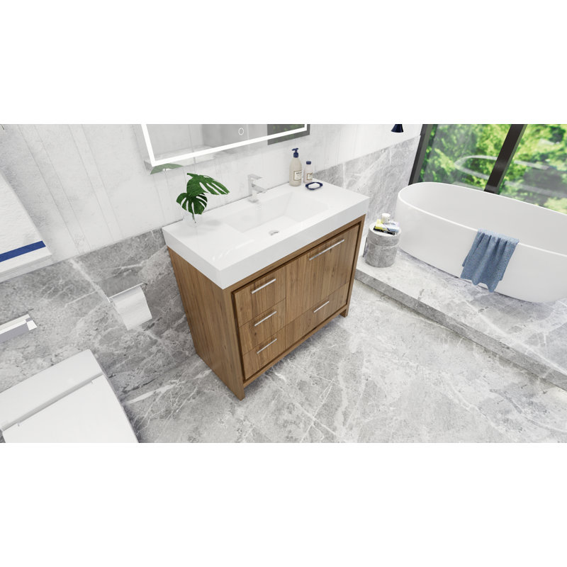Ensemble de meuble-lavabo simple 42 po Loyne, Chrome, Chêne naturel