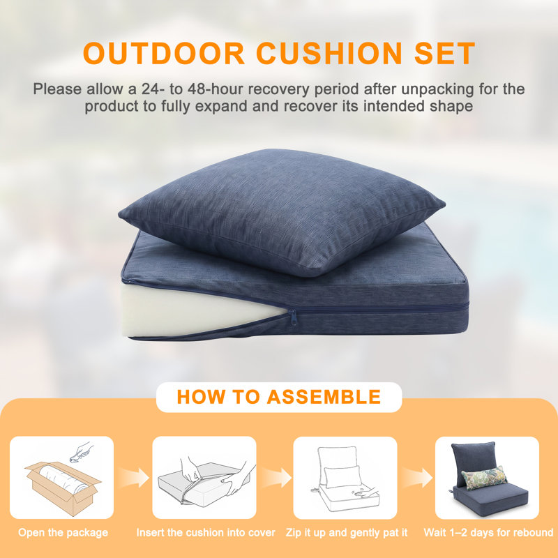 Outdoor Deep Seat Chair Cushion Set, Chambry Blue, 22" W x 24" D