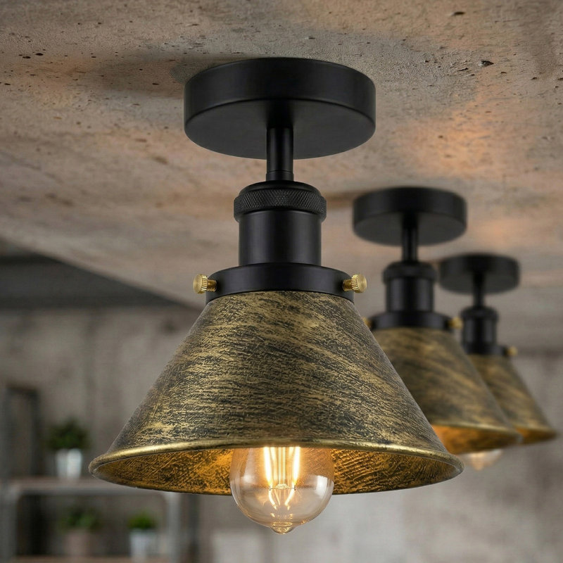 Semi Flush Mount, Black, Brushed Brass