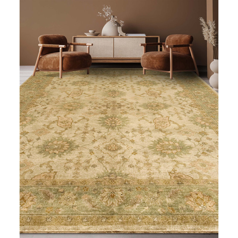 Wool Oriental Area Rug in Brown/Beige, Rectangle 6' x 9'