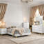 Ensemble de chambre avec grand lit 5 pièces Dle, similicuir blanc, accents dorés modernes-117055922-117055923