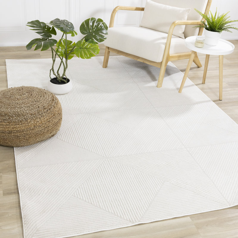 Tapis d'intérieur géométrique ton sur ton / uni de 5 pi x 8 pi (5 pi 3 po x 7 pi 7 po) Branch, tapis, crème, Mid-Century moderne - salon, chambre à coucher, salle à manger et cuisine