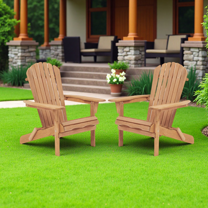 Ensemble de 2 chaises Adirondack en bois de pruche massif - Demi-chaises d'extérieur pliables pré-assemblées pour le jardin, la pelouse et la cour