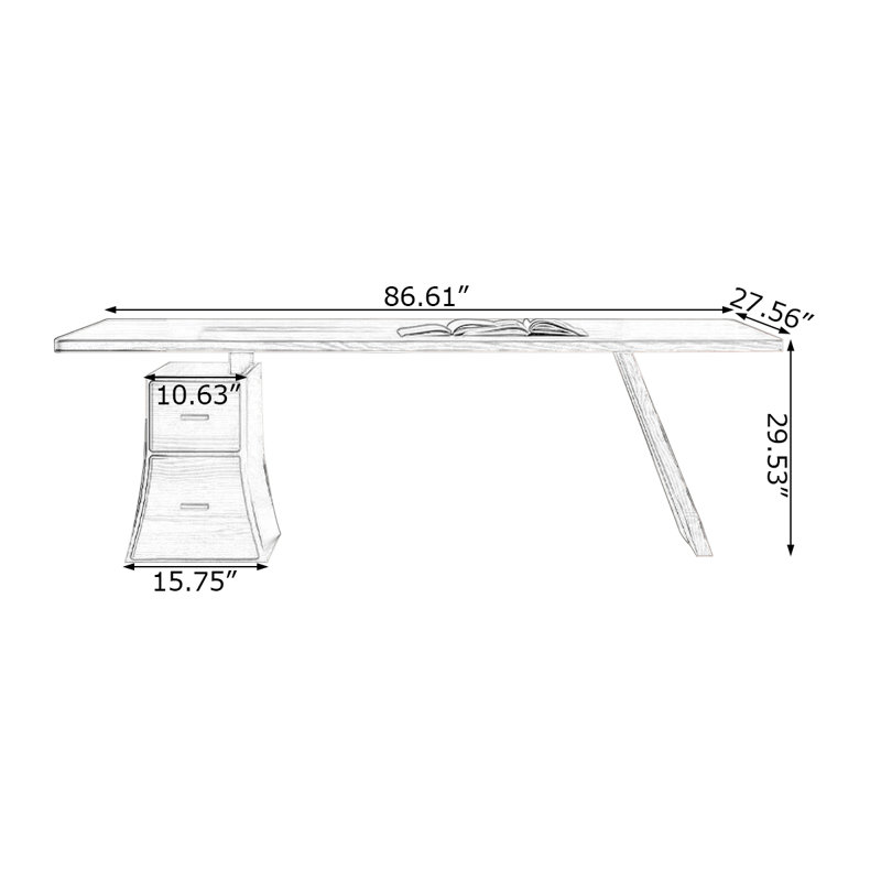 Dark Walnut Rectangular Solid Wood desks, 29.53" H x 86.61" W x 27.56" D, Left Hand Return