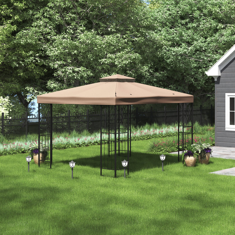Parlay 10 ft. x 12 ft. Soft Top Gazebo with Khaki 2-Tier Canopy and Ceiling Hook